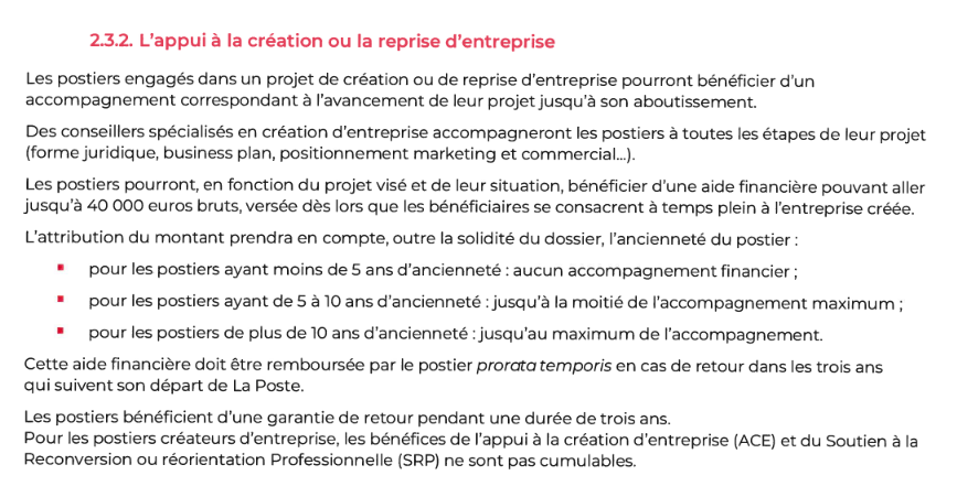 Aide à la création dentreprise Postier La Poste